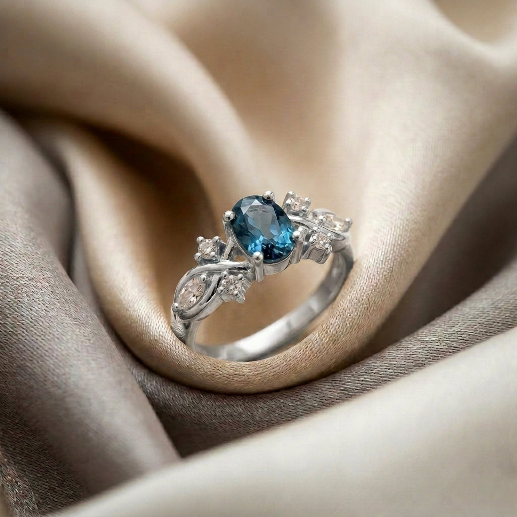 Natural London Blue Topaz The Willow Ring in 925 Sterling Silver