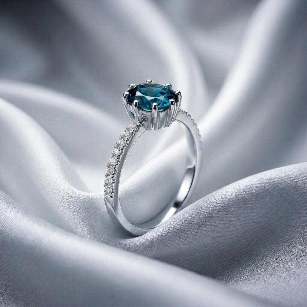 Natural London Blue Topaz Serenity Ring in 925 Sterling Silver