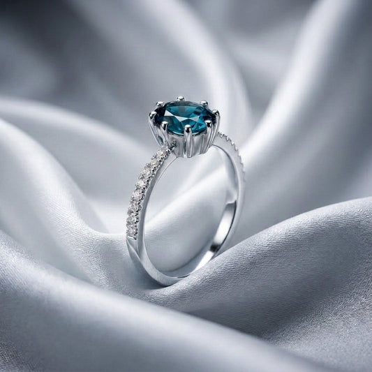 Natural London Blue Topaz Serenity Ring in 925 Sterling Silver