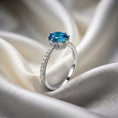 Natural Swiss Blue Topaz Serenity Ring in 925 Sterling Silver