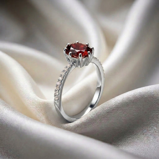 Natural Red Garnet Serenity Ring in 925 Sterling Silver