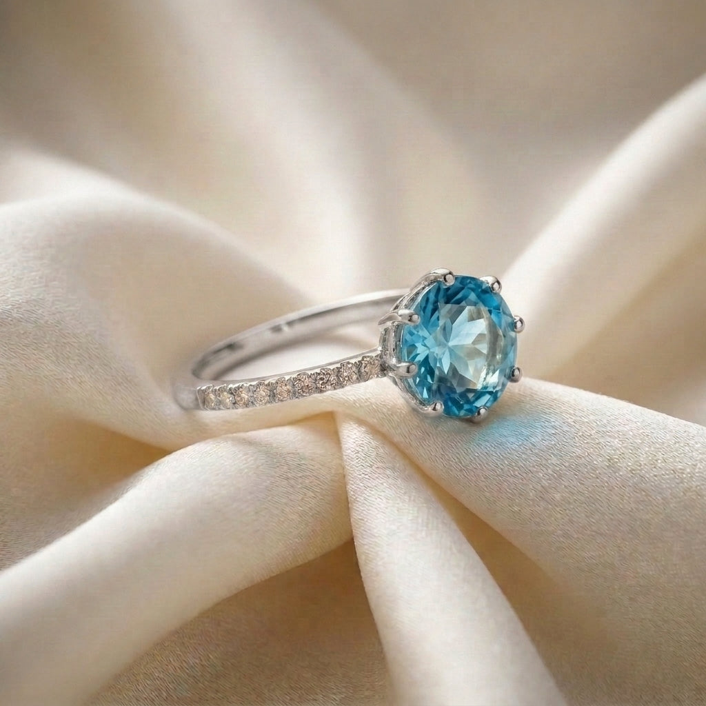 Natural Swiss Blue Topaz Serenity Ring in 925 Sterling Silver