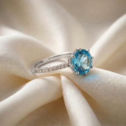 Natural Swiss Blue Topaz Serenity Ring in 925 Sterling Silver