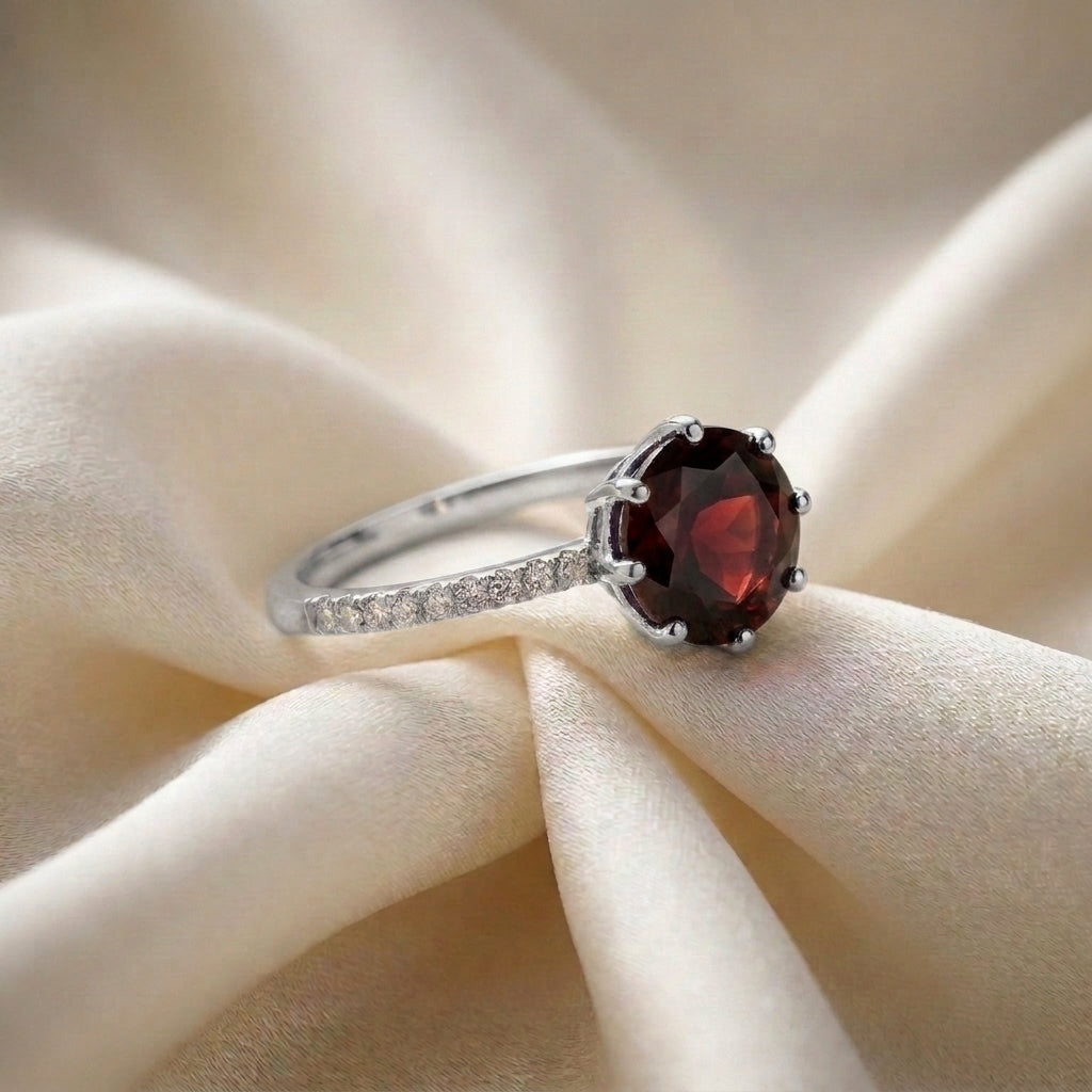 Natural Red Garnet Serenity Ring in 925 Sterling Silver