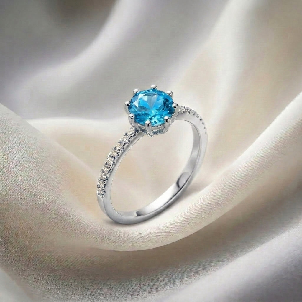 Natural Swiss Blue Topaz Serenity Ring in 925 Sterling Silver