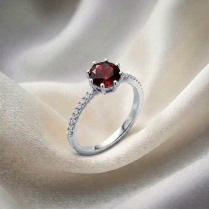 Natural Red Garnet Serenity Ring in 925 Sterling Silver