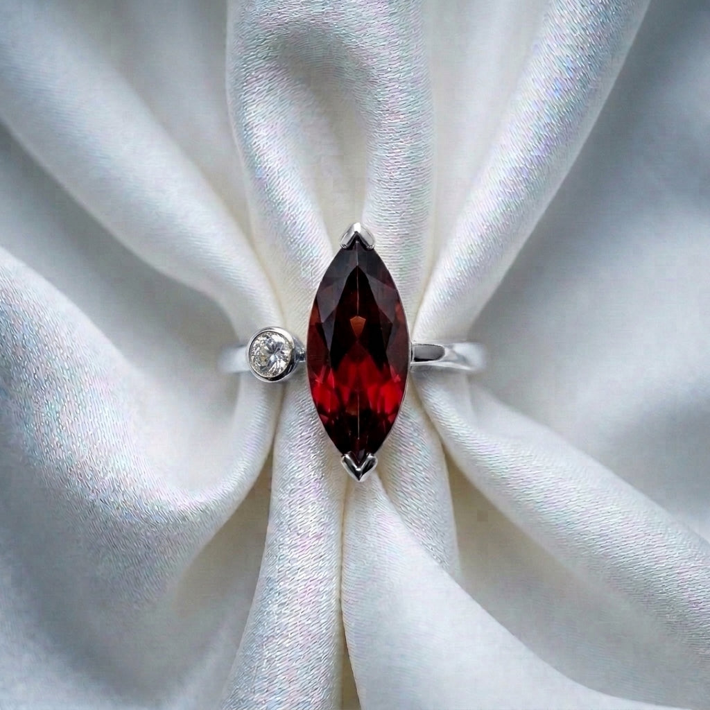 Natural Red Garnet Marquise Ring in 925 Sterling Silver