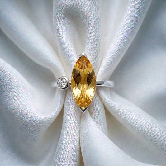 Natural Citrine Marquise Ring in 925 Sterling Silver