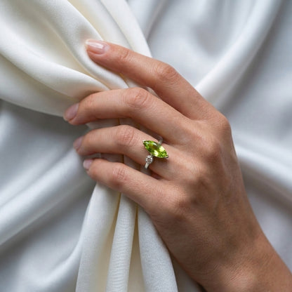 Natural Peridot Marquise Ring in 925 Sterling Silver
