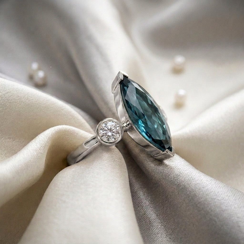 Natural London Blue Topaz Marquise Ring in 925 Sterling Silver