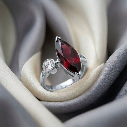 Natural Red Garnet Marquise Ring in 925 Sterling Silver