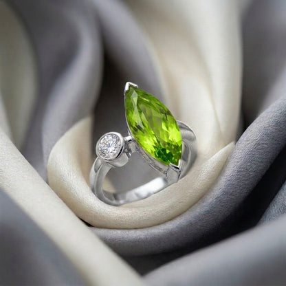 Natural Peridot Marquise Ring in 925 Sterling Silver