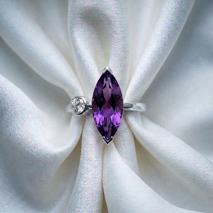 Natural Amethyst Marquise Ring in 925 Sterling Silver