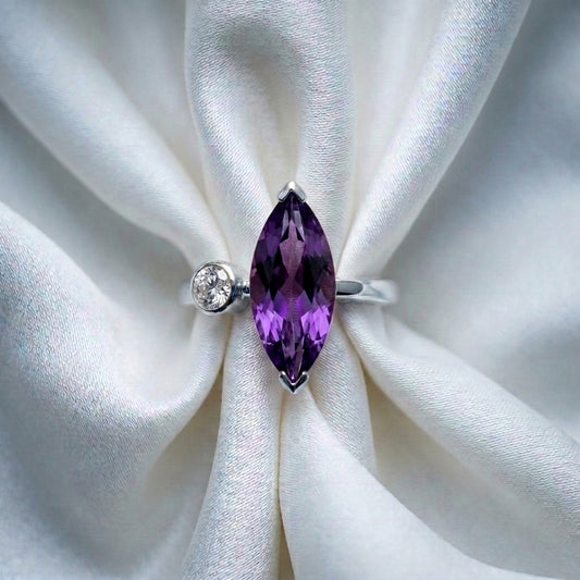 Natural Amethyst Marquise Ring in 925 Sterling Silver