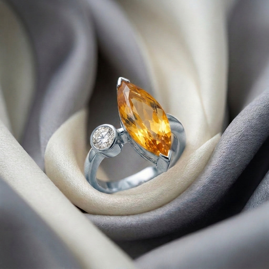 Natural Citrine Marquise Ring in 925 Sterling Silver