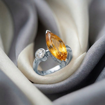 Natural Citrine Marquise Ring in 925 Sterling Silver