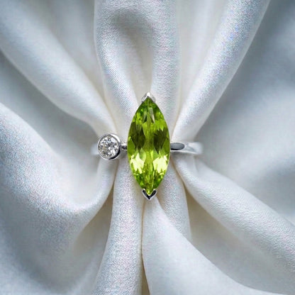 Natural Peridot Marquise Ring in 925 Sterling Silver