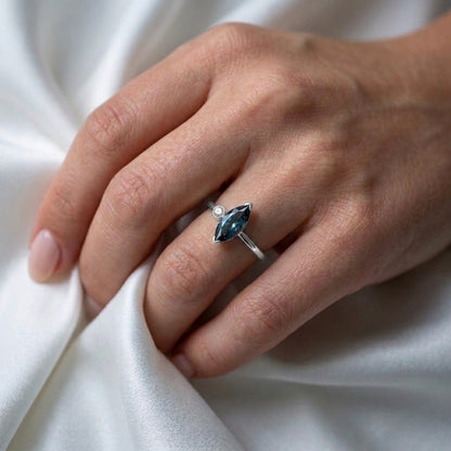 Natural London Blue Topaz Marquise Ring in 925 Sterling Silver