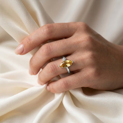 Natural Citrine Marquise Ring in 925 Sterling Silver