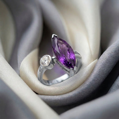 Natural Amethyst Marquise Ring in 925 Sterling Silver