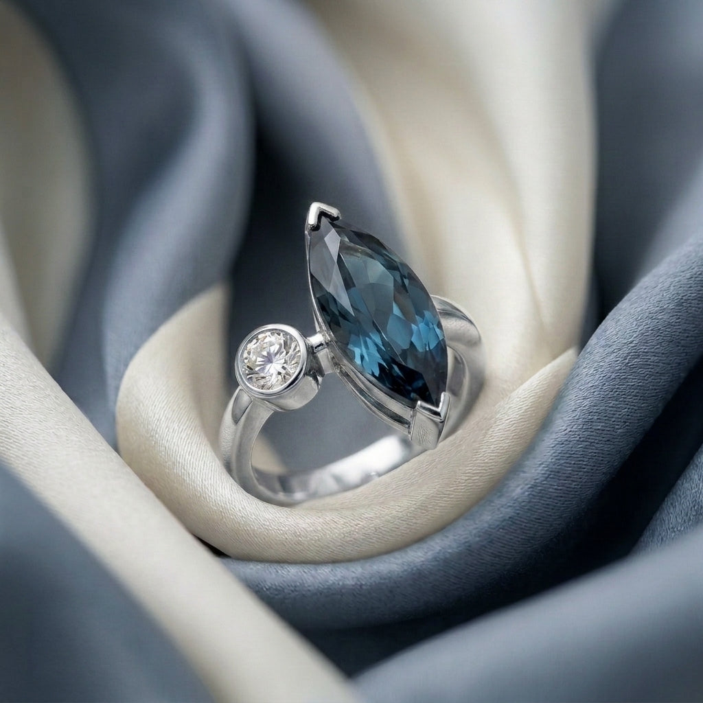 Natural London Blue Topaz Marquise Ring in 925 Sterling Silver