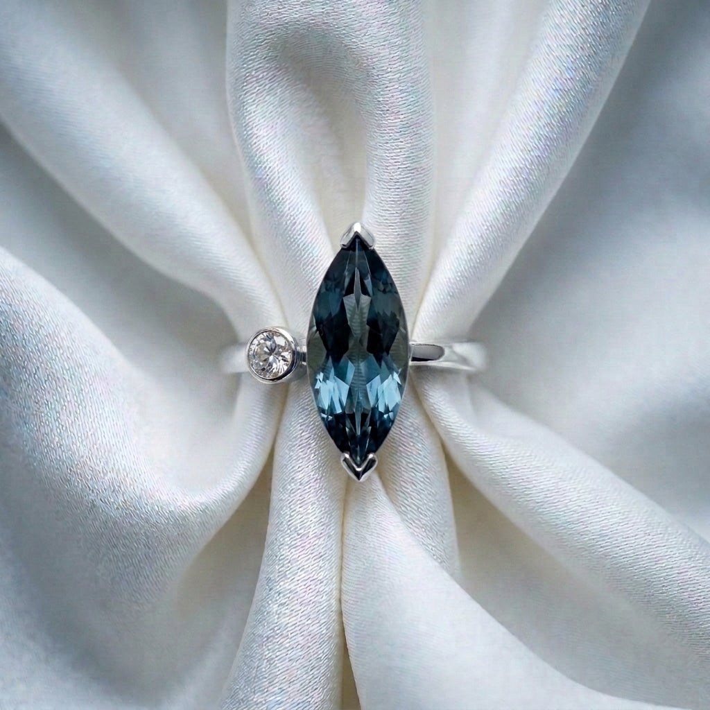 Natural London Blue Topaz Marquise Ring in 925 Sterling Silver