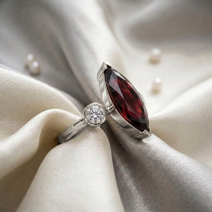 Natural Red Garnet Marquise Ring in 925 Sterling Silver