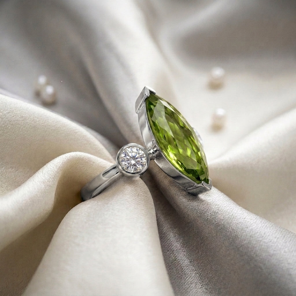 Natural Peridot Marquise Ring in 925 Sterling Silver