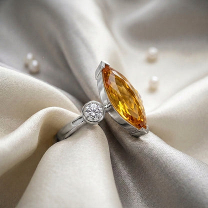 Natural Citrine Marquise Ring in 925 Sterling Silver