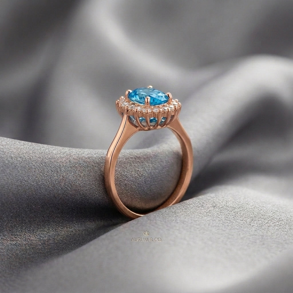 Natural Swiss Blue Topaz The Dahlia Ring in 925 Sterling Silver
