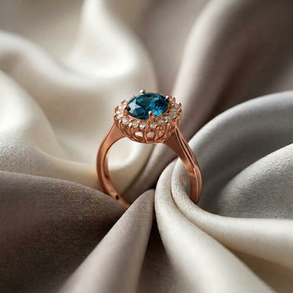 Natural London Blue Topaz The Dahlia Ring in 925 Sterling Silver