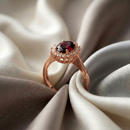 Natural Red Garnet The Dahlia Ring in 925 Sterling Silver