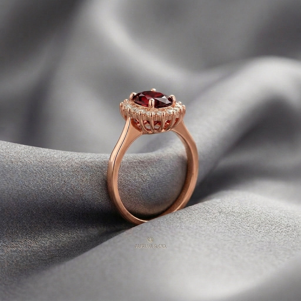 Natural Red Garnet The Dahlia Ring in 925 Sterling Silver