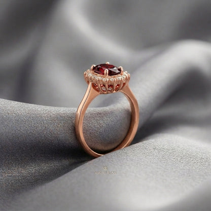 Natural Red Garnet The Dahlia Ring in 925 Sterling Silver