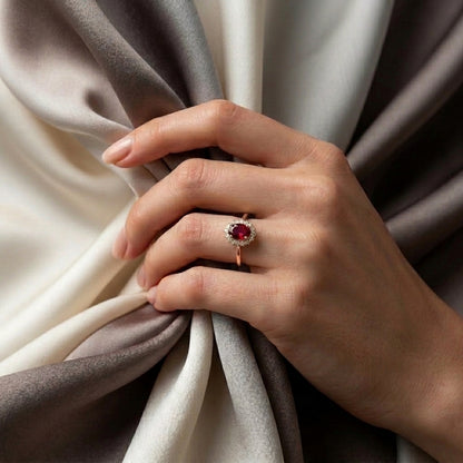 Natural Red Garnet The Dahlia Ring in 925 Sterling Silver