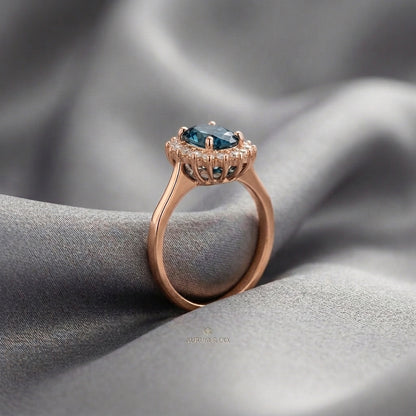 Natural London Blue Topaz The Dahlia Ring in 925 Sterling Silver