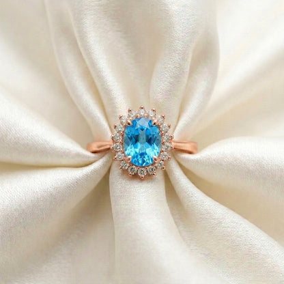 Natural Swiss Blue Topaz The Dahlia Ring in 925 Sterling Silver