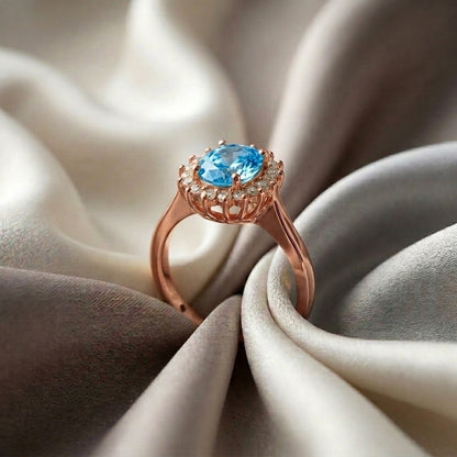 Natural Swiss Blue Topaz The Dahlia Ring in 925 Sterling Silver