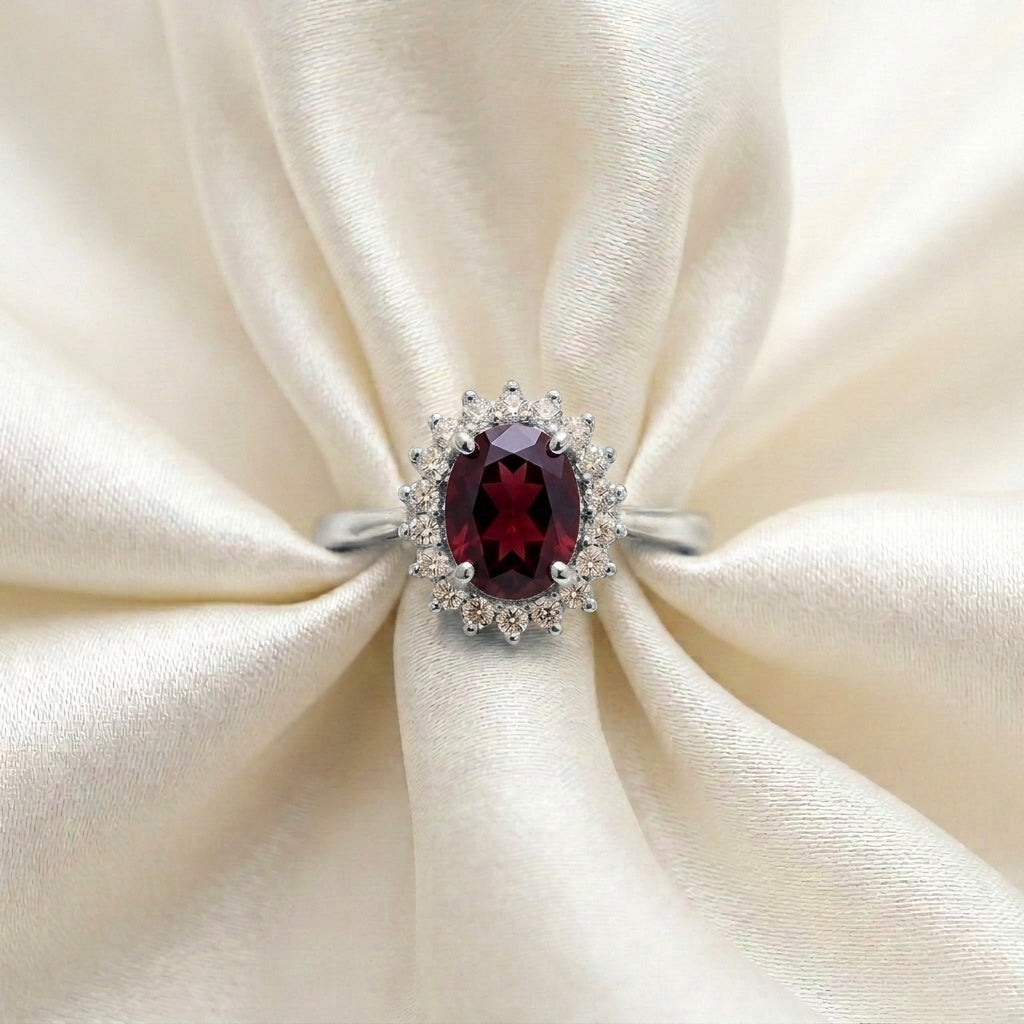 Natural Red Garnet The Dahlia Ring in 925 Sterling Silver