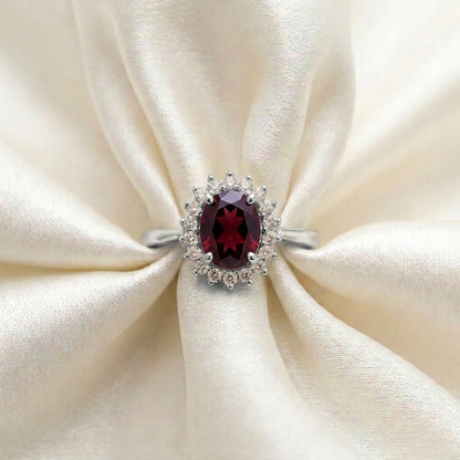 Natural Red Garnet The Dahlia Ring in 925 Sterling Silver