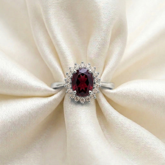 Natural Red Garnet The Dahlia Ring in 925 Sterling Silver