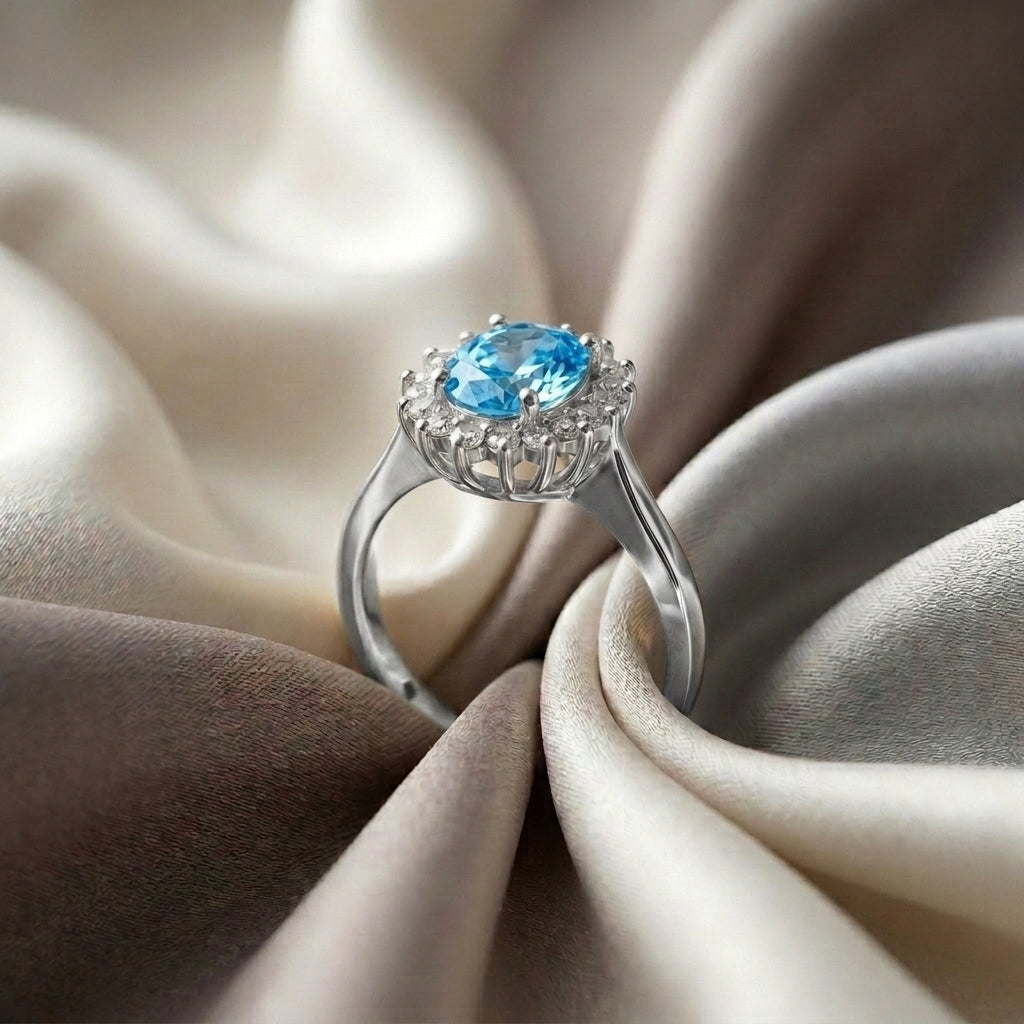 Natural Swiss Blue Topaz The Dahlia Ring in 925 Sterling Silver