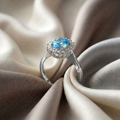 Natural Swiss Blue Topaz The Dahlia Ring in 925 Sterling Silver