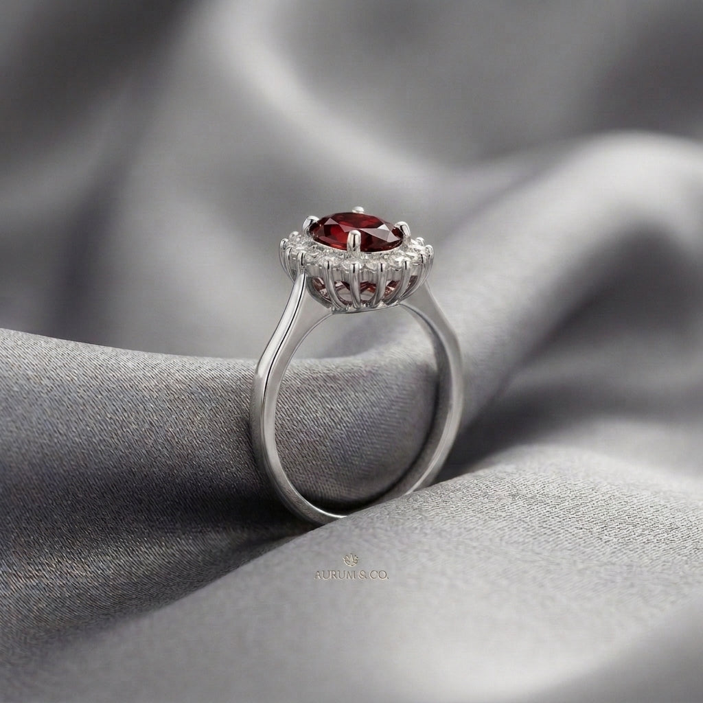Natural Red Garnet The Dahlia Ring in 925 Sterling Silver