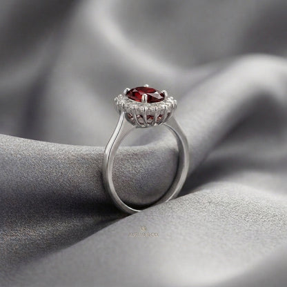Natural Red Garnet The Dahlia Ring in 925 Sterling Silver