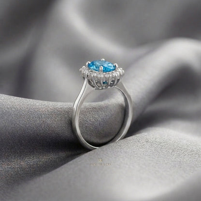 Natural Swiss Blue Topaz The Dahlia Ring in 925 Sterling Silver