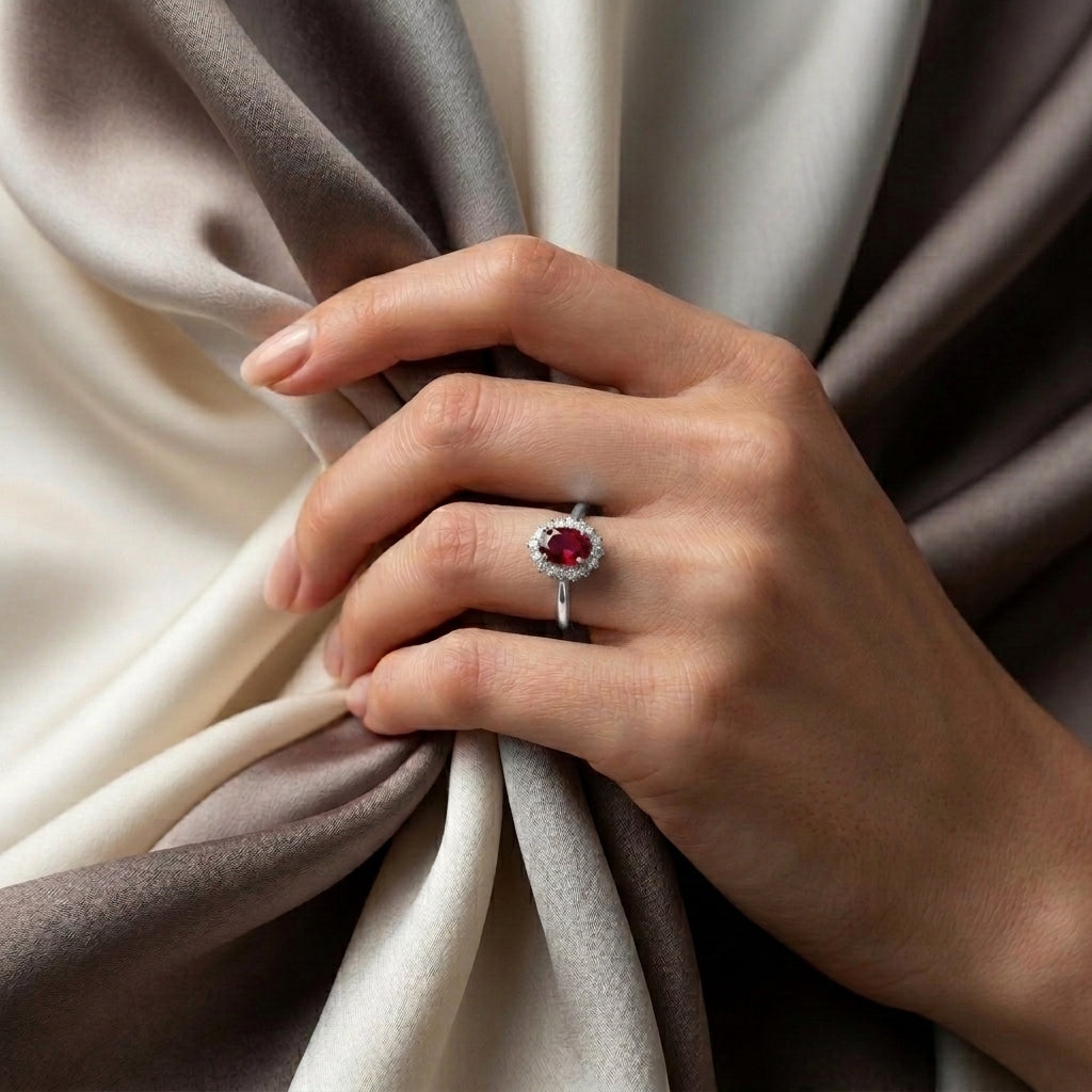 Natural Red Garnet The Dahlia Ring in 925 Sterling Silver