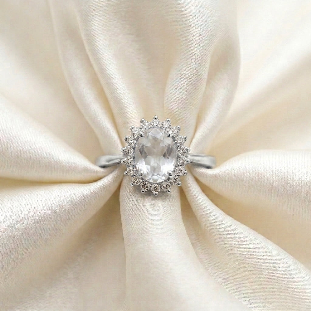 Natural White Topaz The Dahlia Ring in 925 Sterling Silver