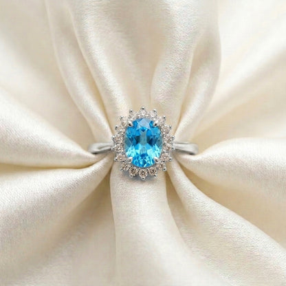 Natural Swiss Blue Topaz The Dahlia Ring in 925 Sterling Silver