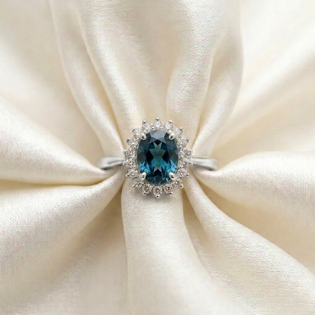 Natural London Blue Topaz The Dahlia Ring in 925 Sterling Silver